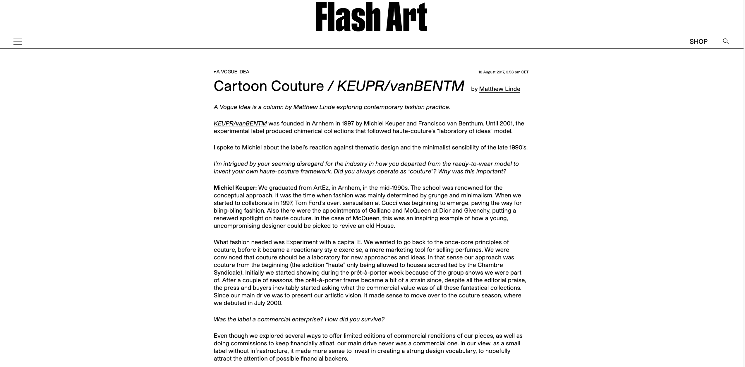 Cartoon Couture / KEUPR/vanBENTM 